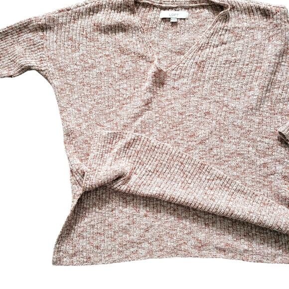 Loft Ribbed V-Neck Heathered Red Brick Tunic Sweater Women Sz M - Picture 6 of 6